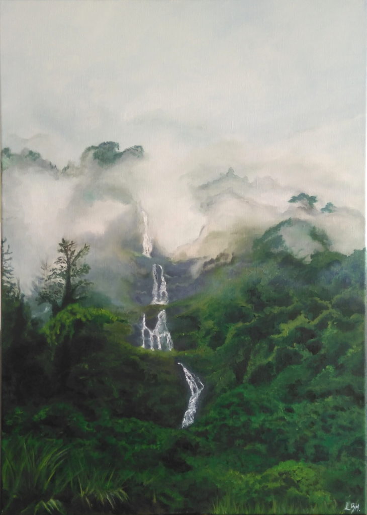 paysage réalité brumeuse, brume, réunion peinture