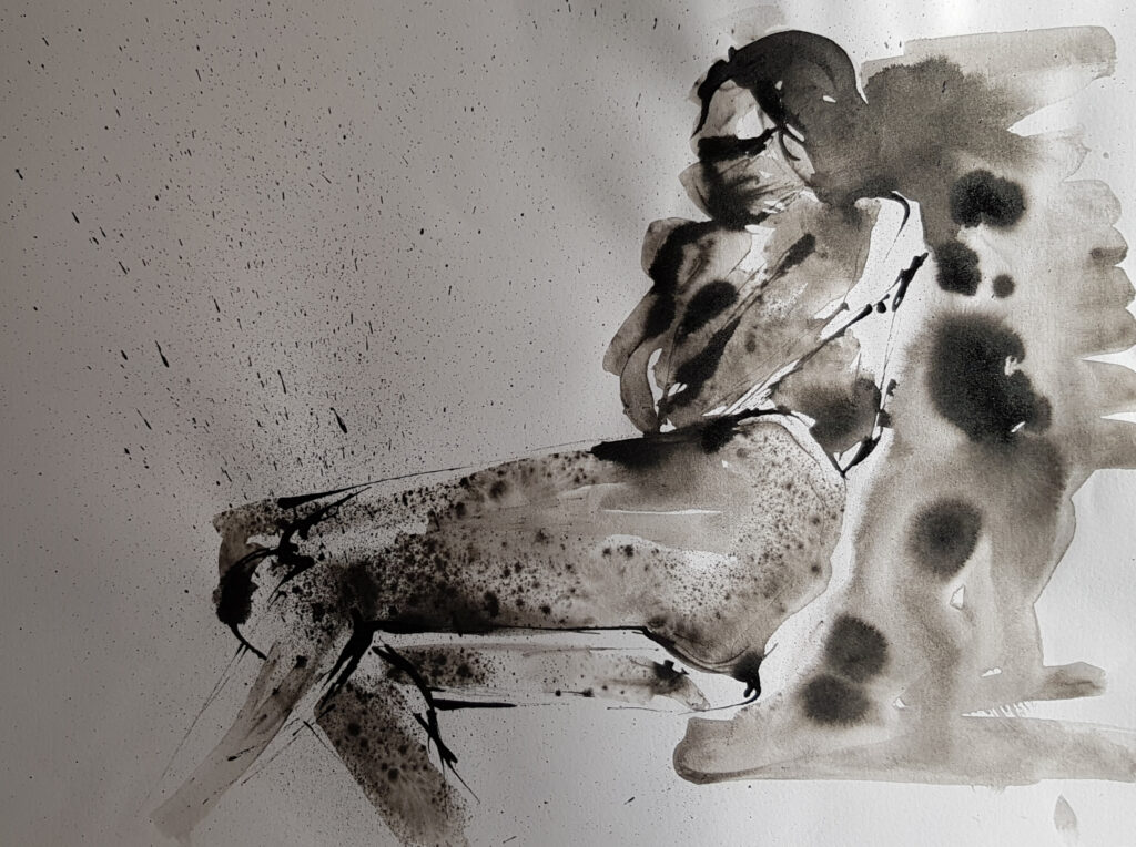 modèle vivant encre projeté et plume