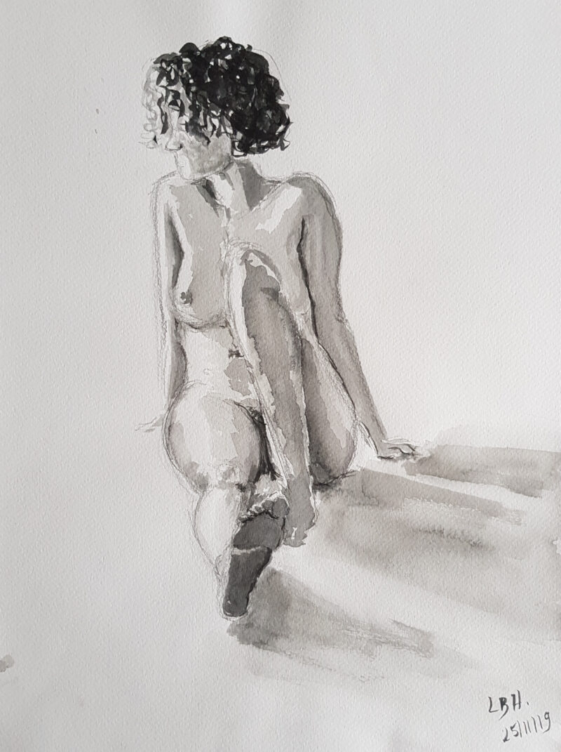 jeune femme, modèle nu, encre de chine et lavis