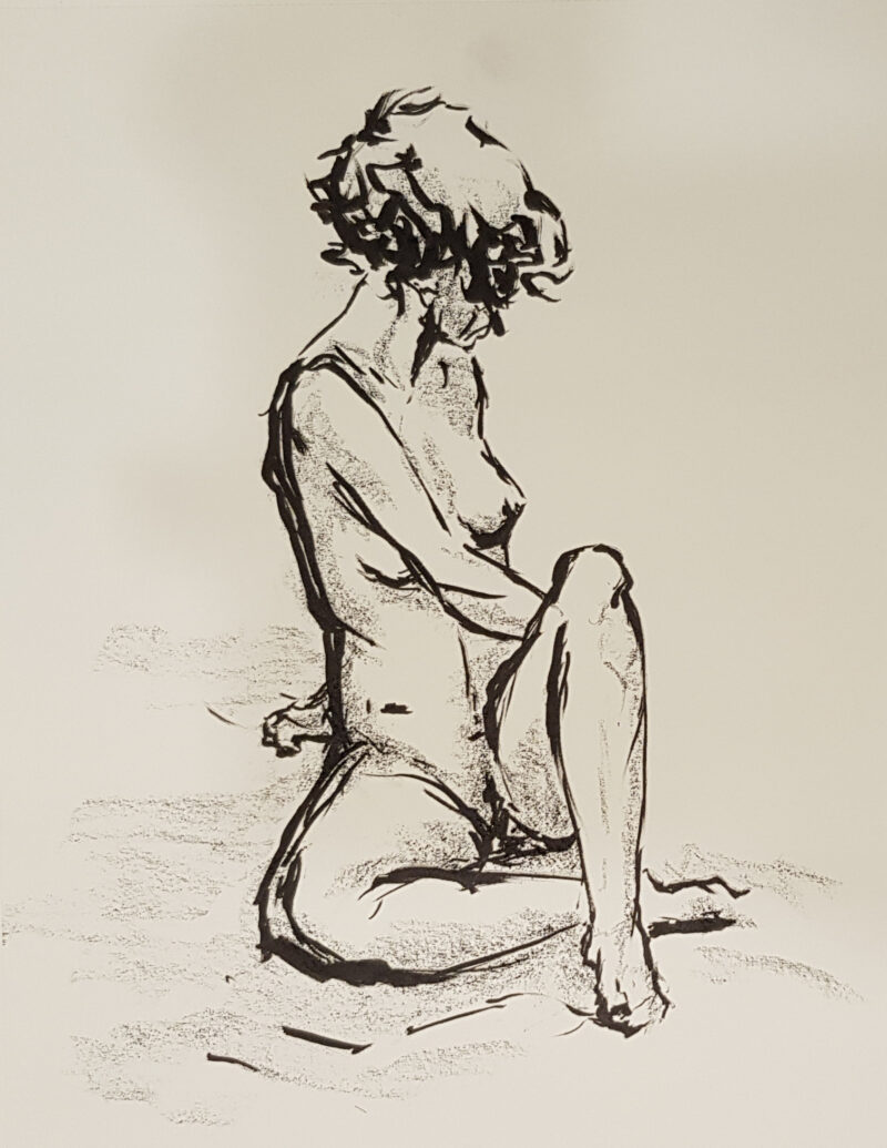 Femme nue, assise dessinée au marqueur