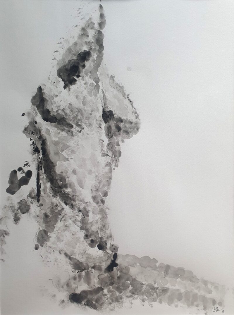 L'emprunte corps de femme nu dessiner au doigts et encre de chine en lavis