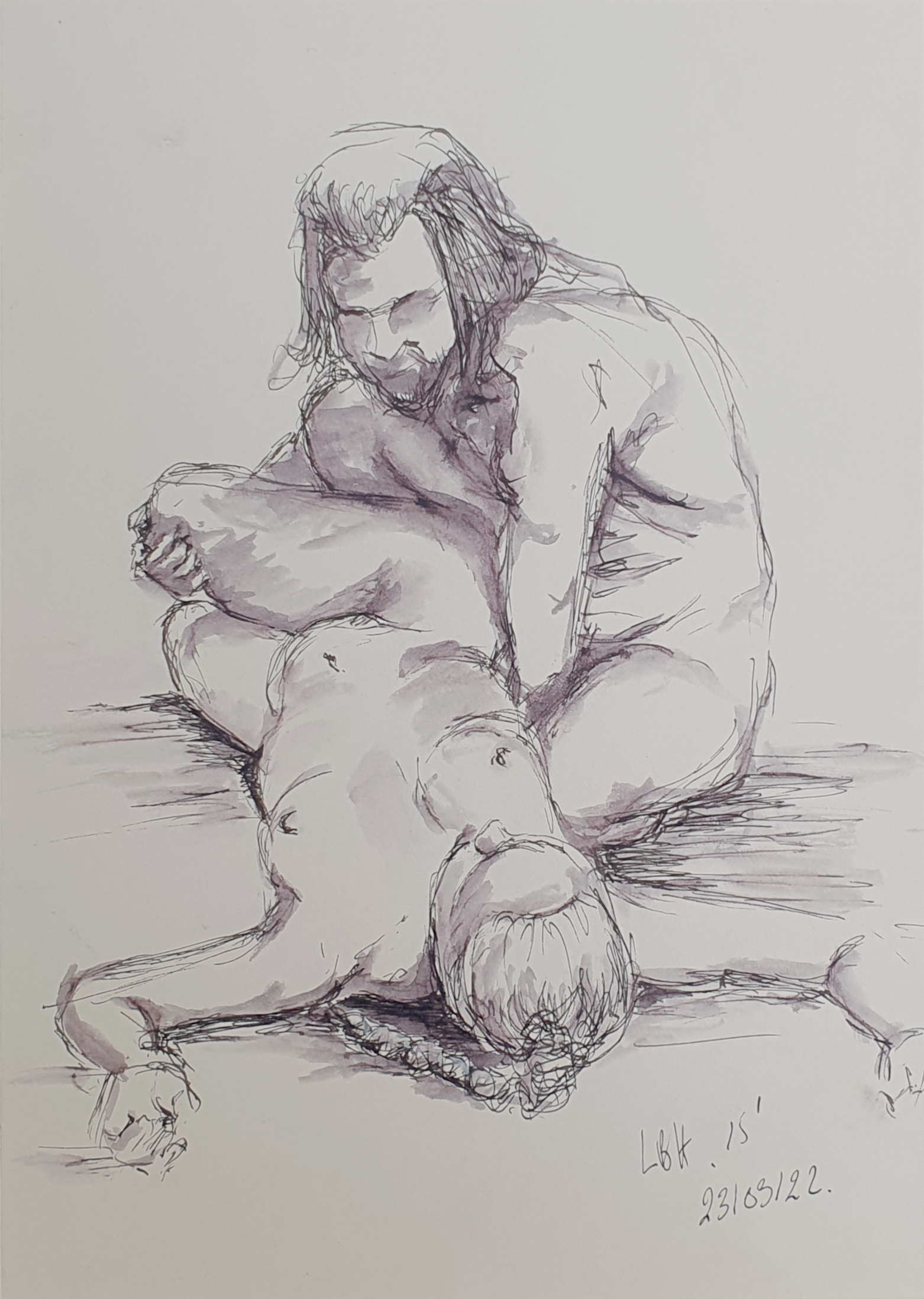 pose modèle homme et femme encre et lavis