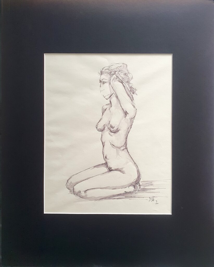 femme masquée, agenouillée