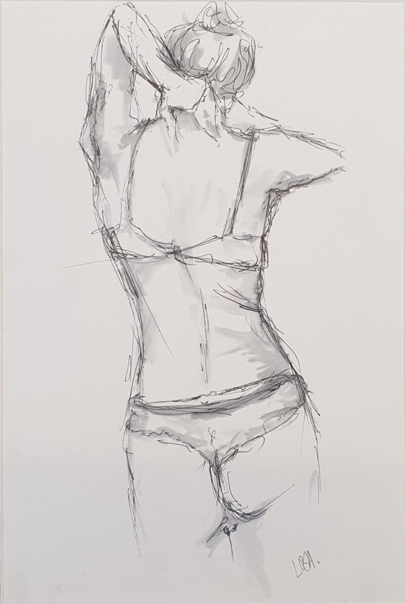 Femme de dos en encre et lavis