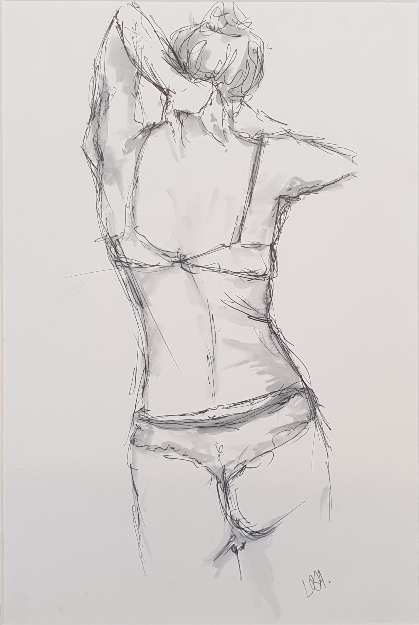 Femme de dos en encre et lavis